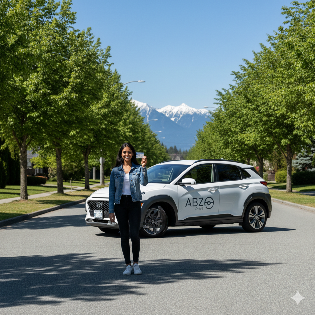 how-to-pass-icbc-road-test-surrey How to pass the ICBC road test Surrey - Happy student with ABZ Drive.